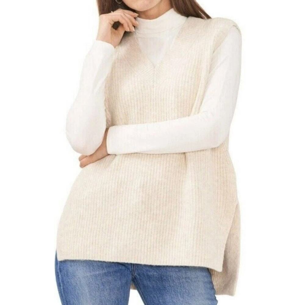 NEW Vince Camuto Women's XXL Oversized Sweater Vest Oatmeal Cream